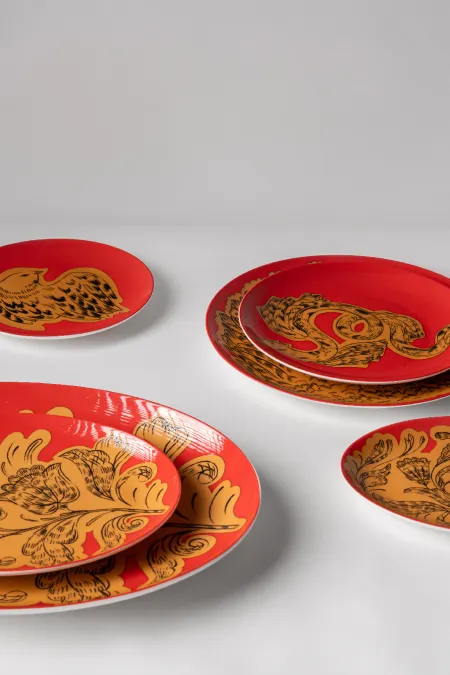 Тарелка пирожковая, коллекция «Золотые перья на красном»