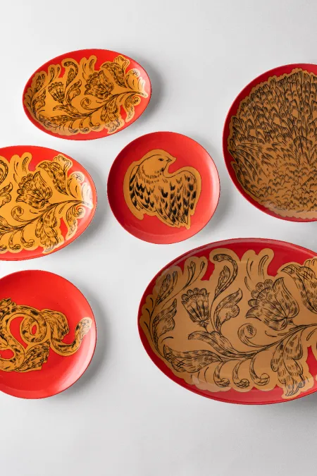 Тарелка пирожковая, коллекция «Золотые перья на красном»