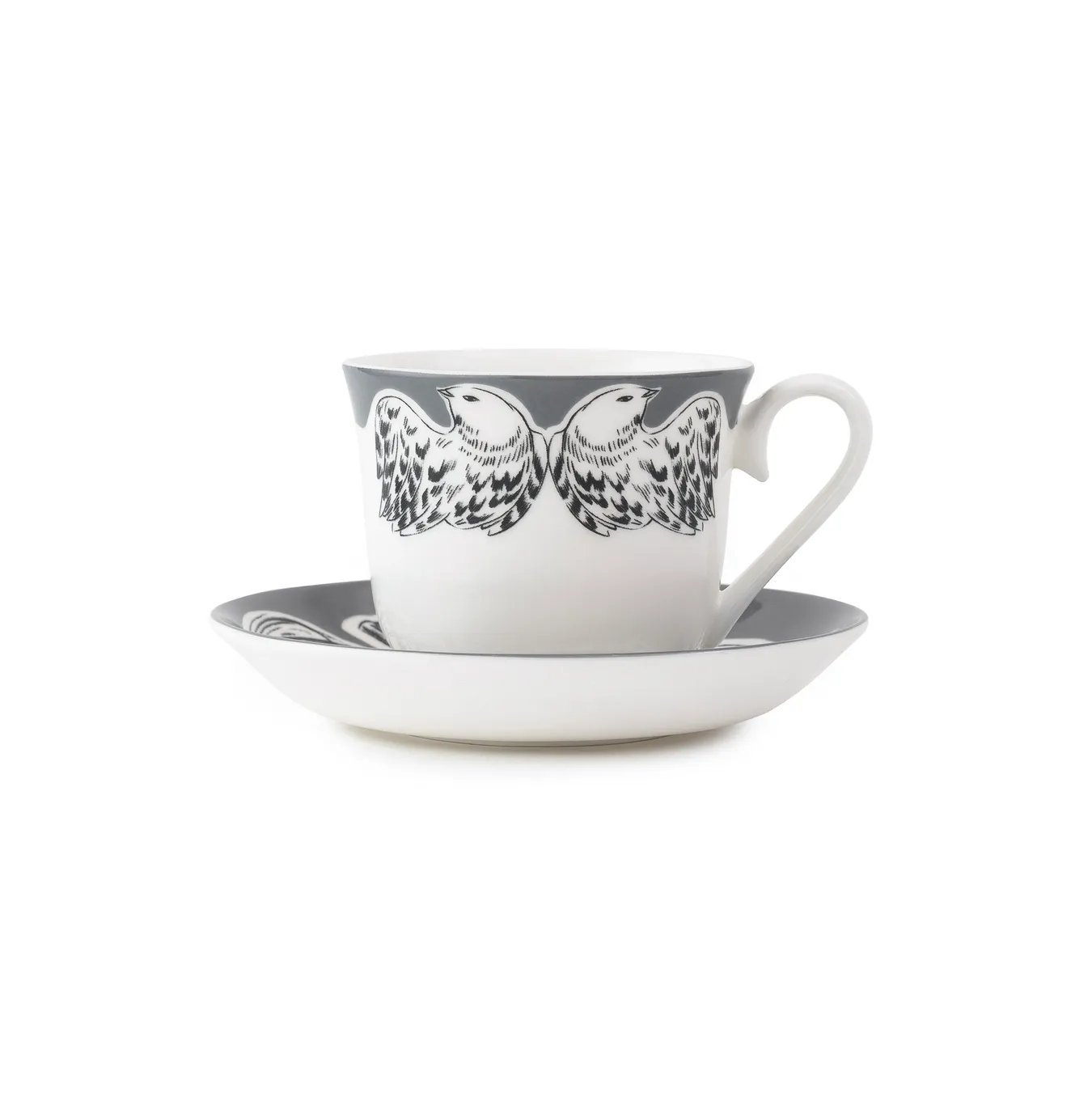 Кружка с блюдцем, коллекция «Перья на черном»