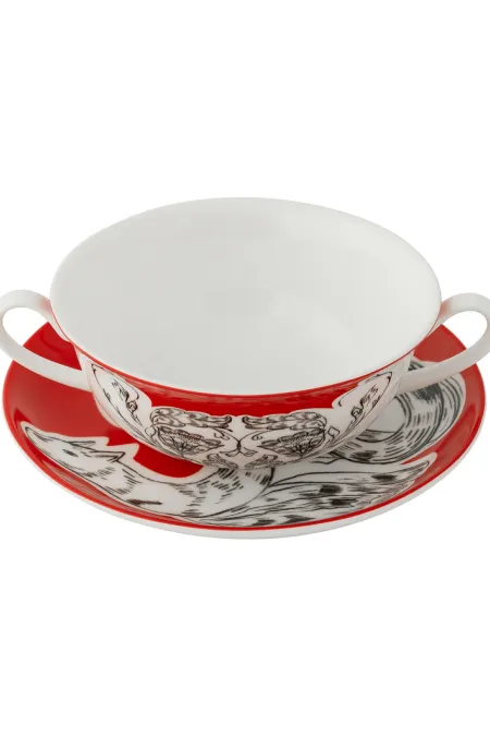 Супница порционная с подстановочным блюдцем, коллекция «Перья на красном»