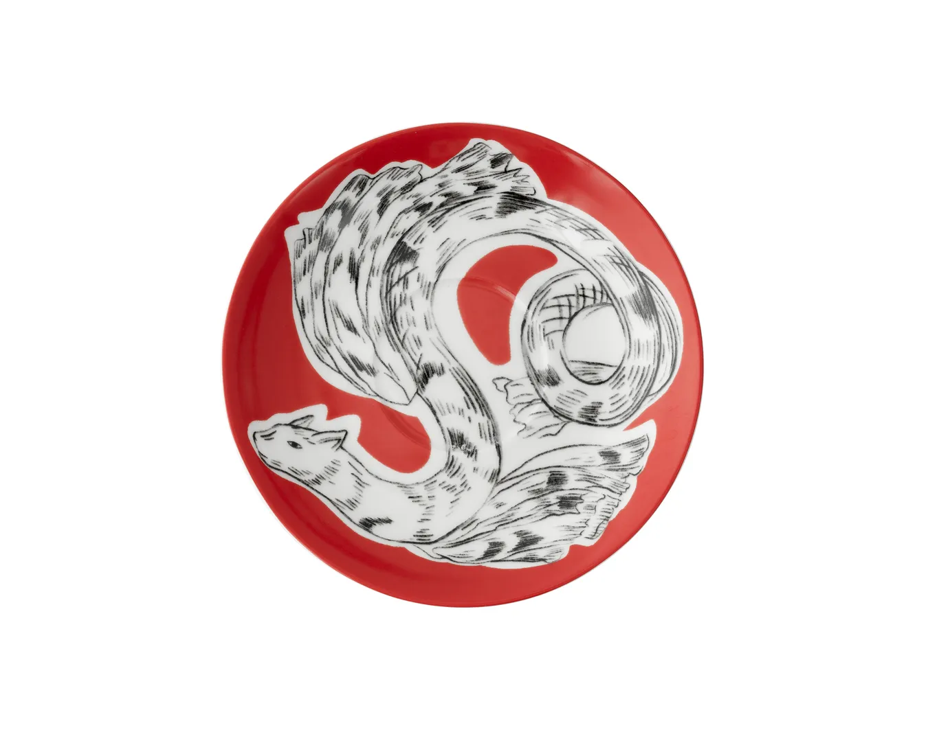 Кружка с блюдцем, коллекция «Перья на красном»