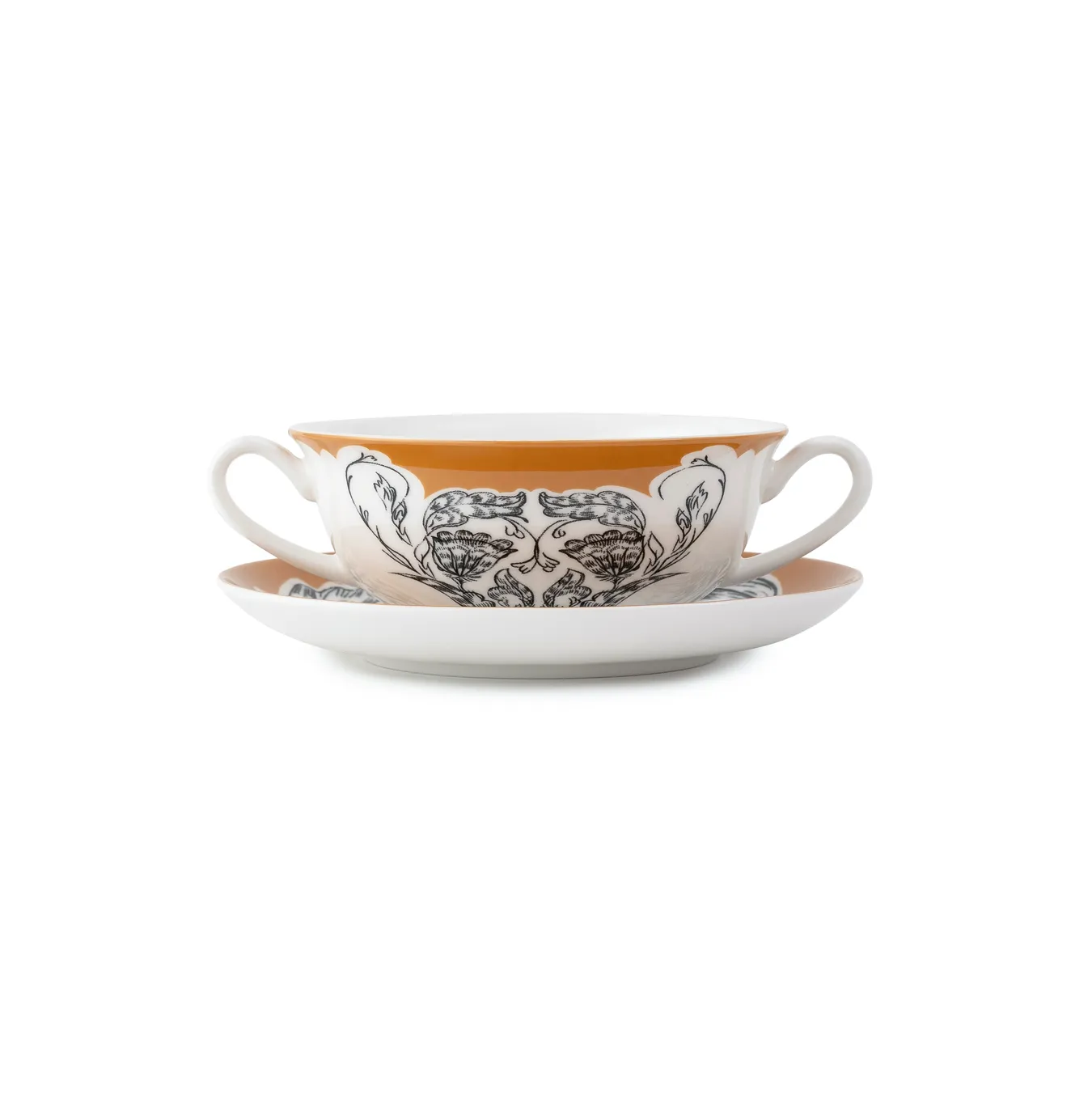 Супница порционная с подстановочным блюдцем, коллекция «Перья на золоте»