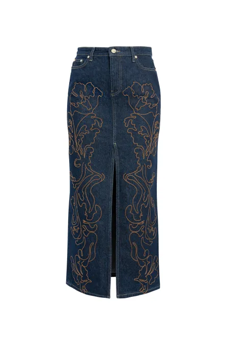 Джинсовая юбка с вышивкой