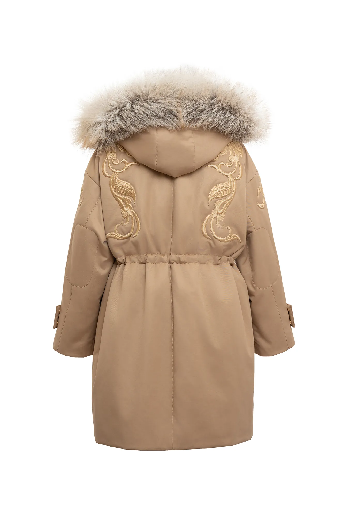 Парка с отделкой мехом куницы и лисы с вышитым орнаментальным рисунком