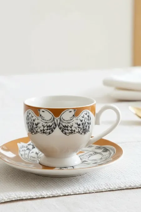 Пара кофейная, коллекция «Перья на золоте»