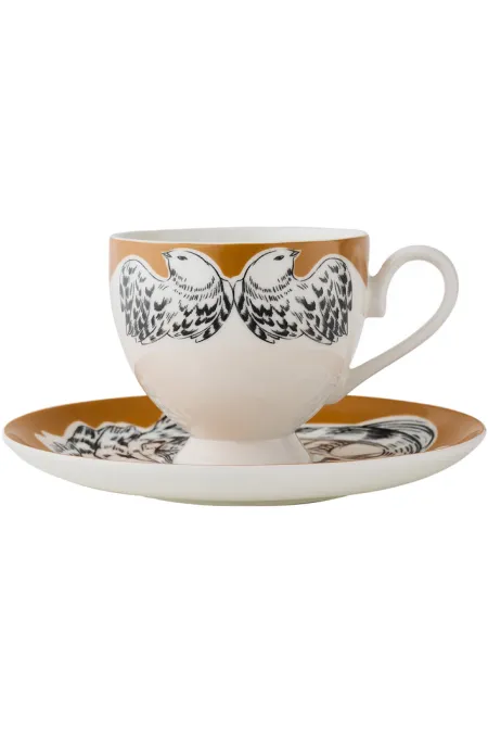 Пара кофейная, коллекция «Перья на золоте»