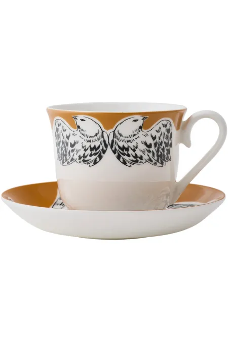 Кружка с блюдцем, коллекция «Перья на золоте»