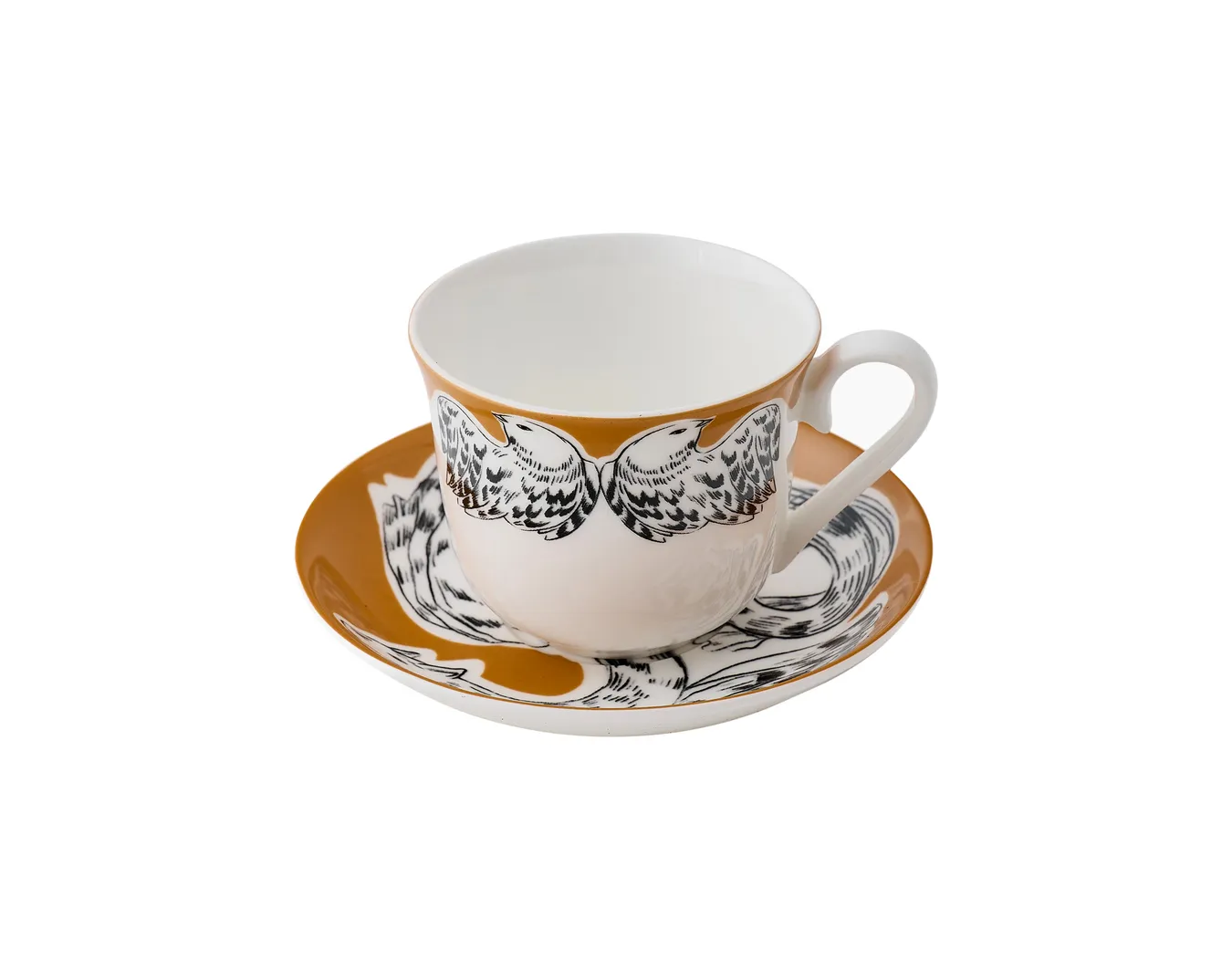 Кружка с блюдцем, коллекция «Перья на золоте»