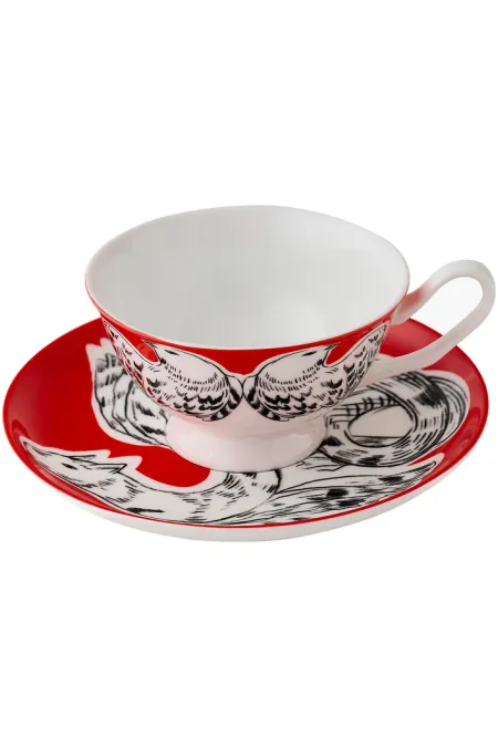 Пара чайная, коллекция «Перья на красном»