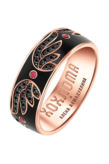 Кольцо из золота 585 пробы с черными бриллиантами и рубинами