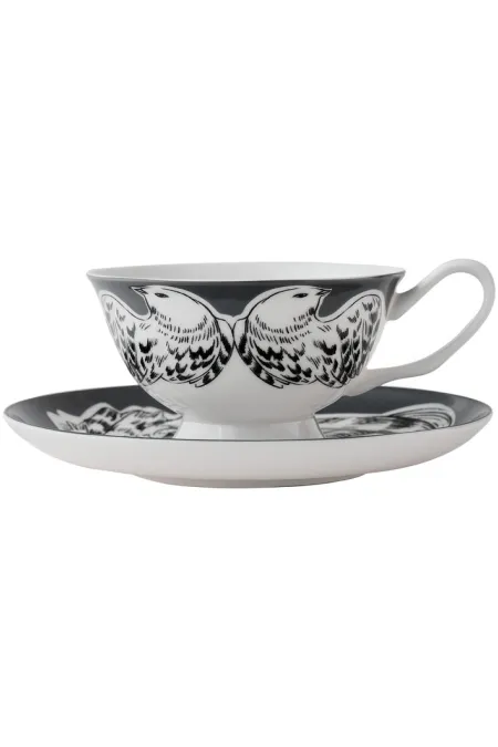 Пара чайная, коллекция «Перья на черном»