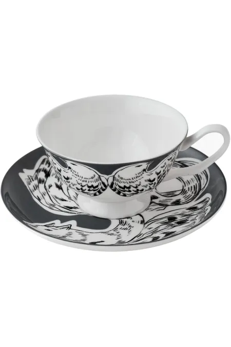 Пара чайная, коллекция «Перья на черном»