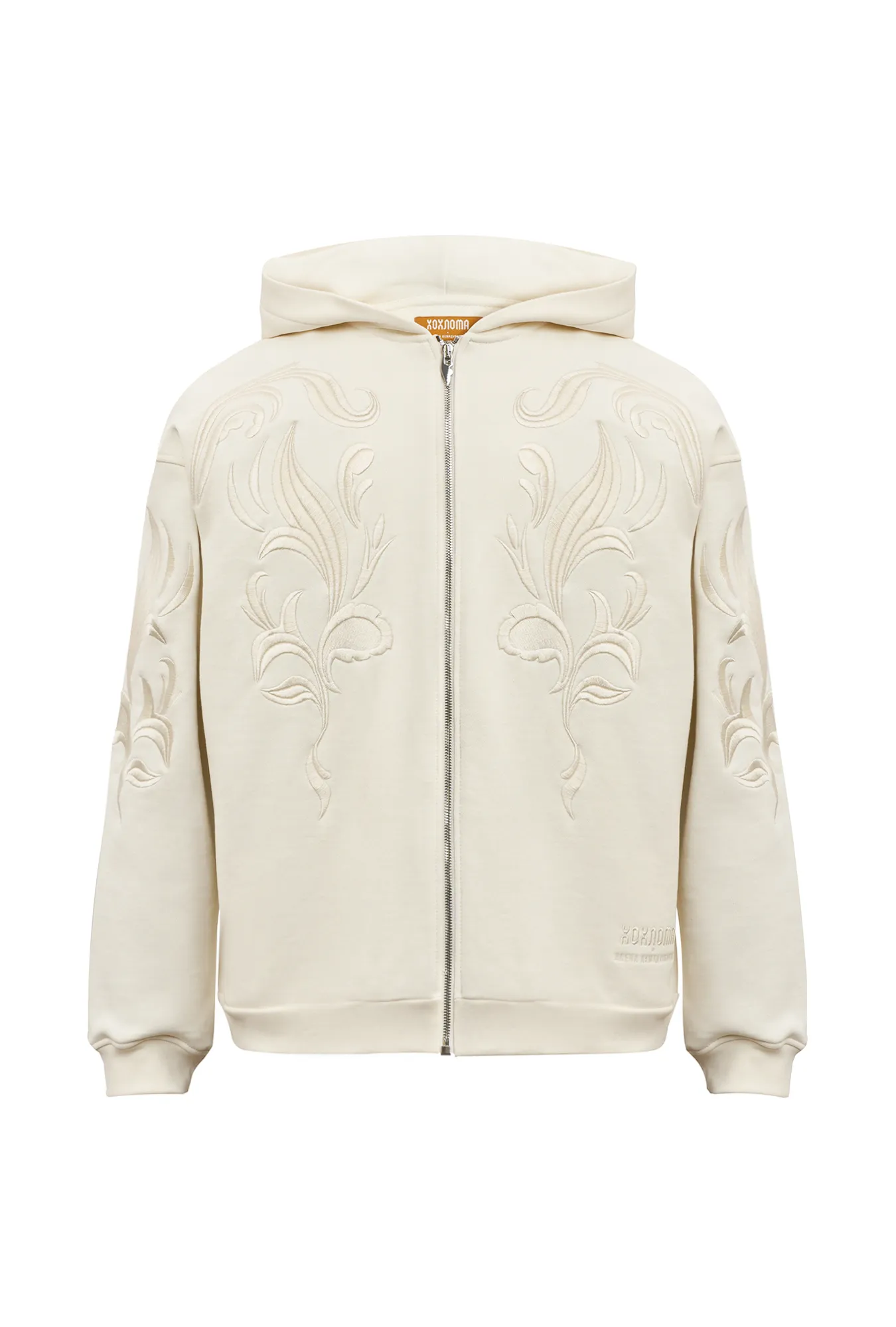 Мужское хлопковое худи на молнии с вышивкой