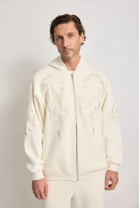Мужское хлопковое худи на молнии с вышивкой