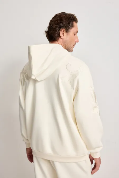 Мужское хлопковое худи на молнии с вышивкой