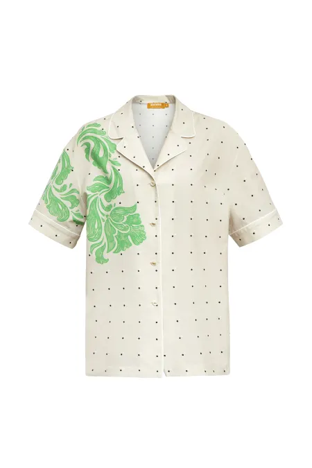 Блуза прямого силуэта с короткими рукавами