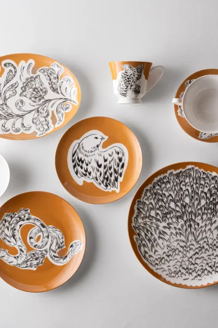 Супница порционная с подстановочным блюдцем, коллекция «Перья на золоте»