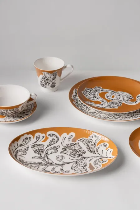 Супница порционная с подстановочным блюдцем, коллекция «Перья на золоте»