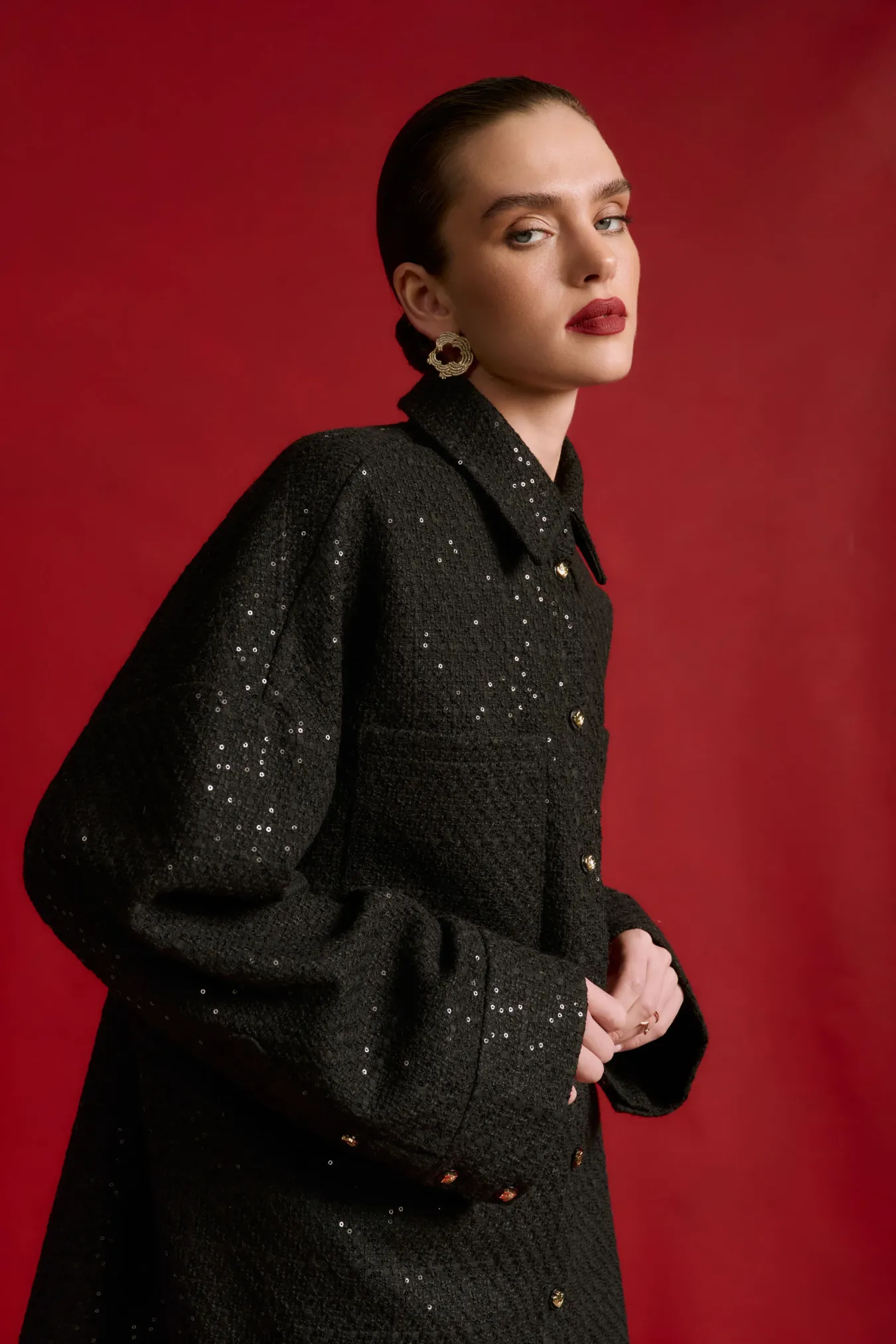 Рубашка-жакет из твида с пайетками