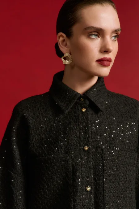 Рубашка-жакет из твида с пайетками