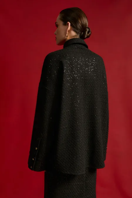 Рубашка-жакет из твида с пайетками