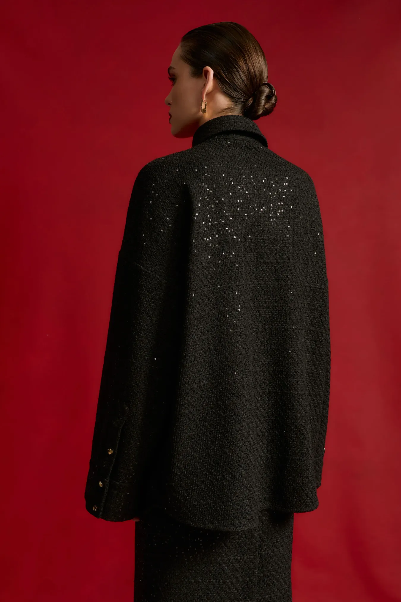 Рубашка-жакет из твида с пайетками