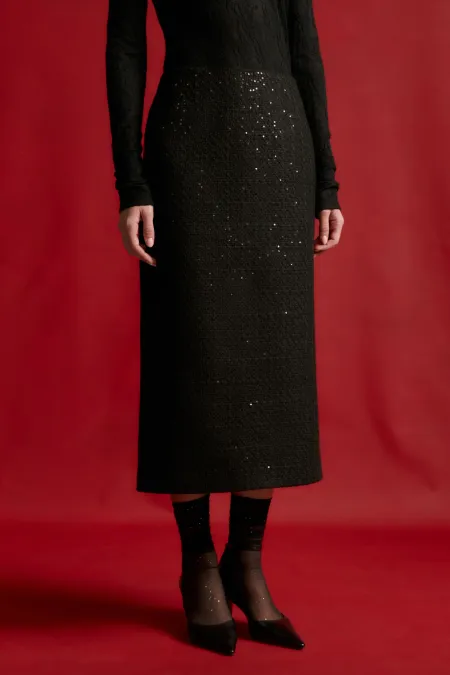 Макси-юбка из твида с пайетками