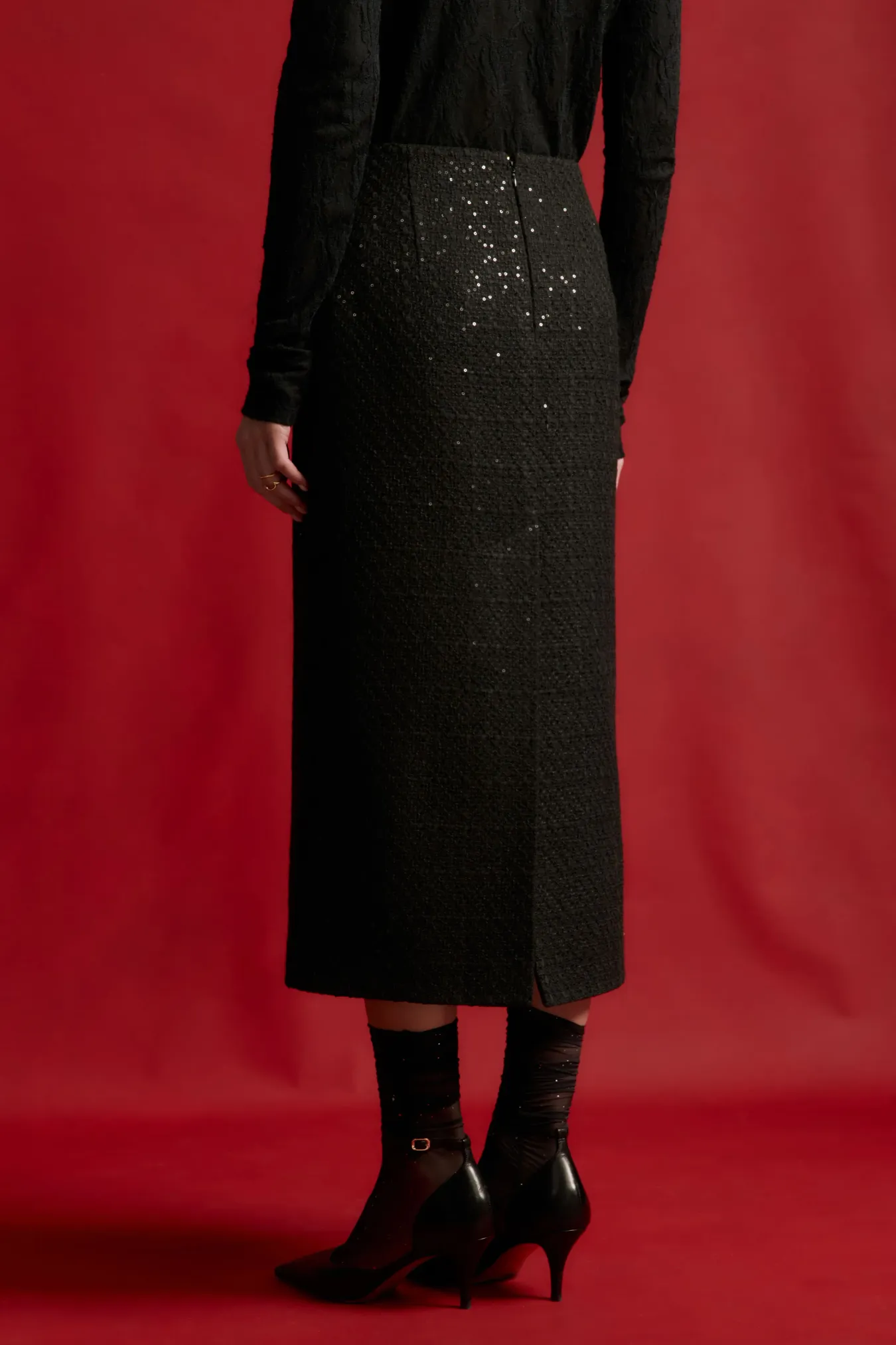 Макси-юбка из твида с пайетками
