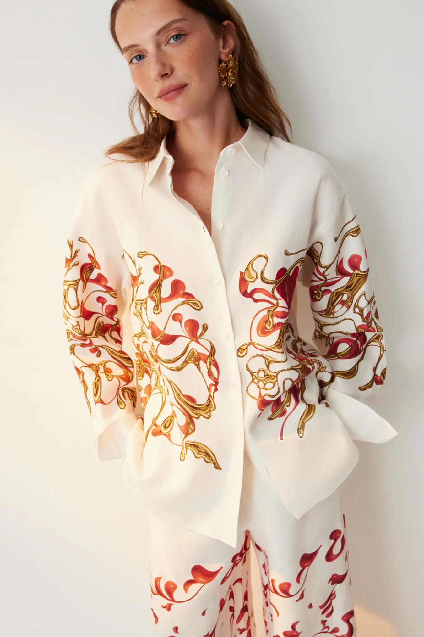 Рубашка из льна с принтом