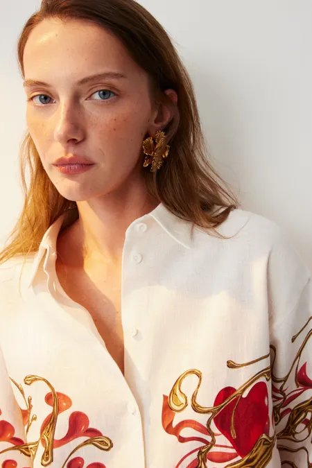Рубашка из льна с принтом