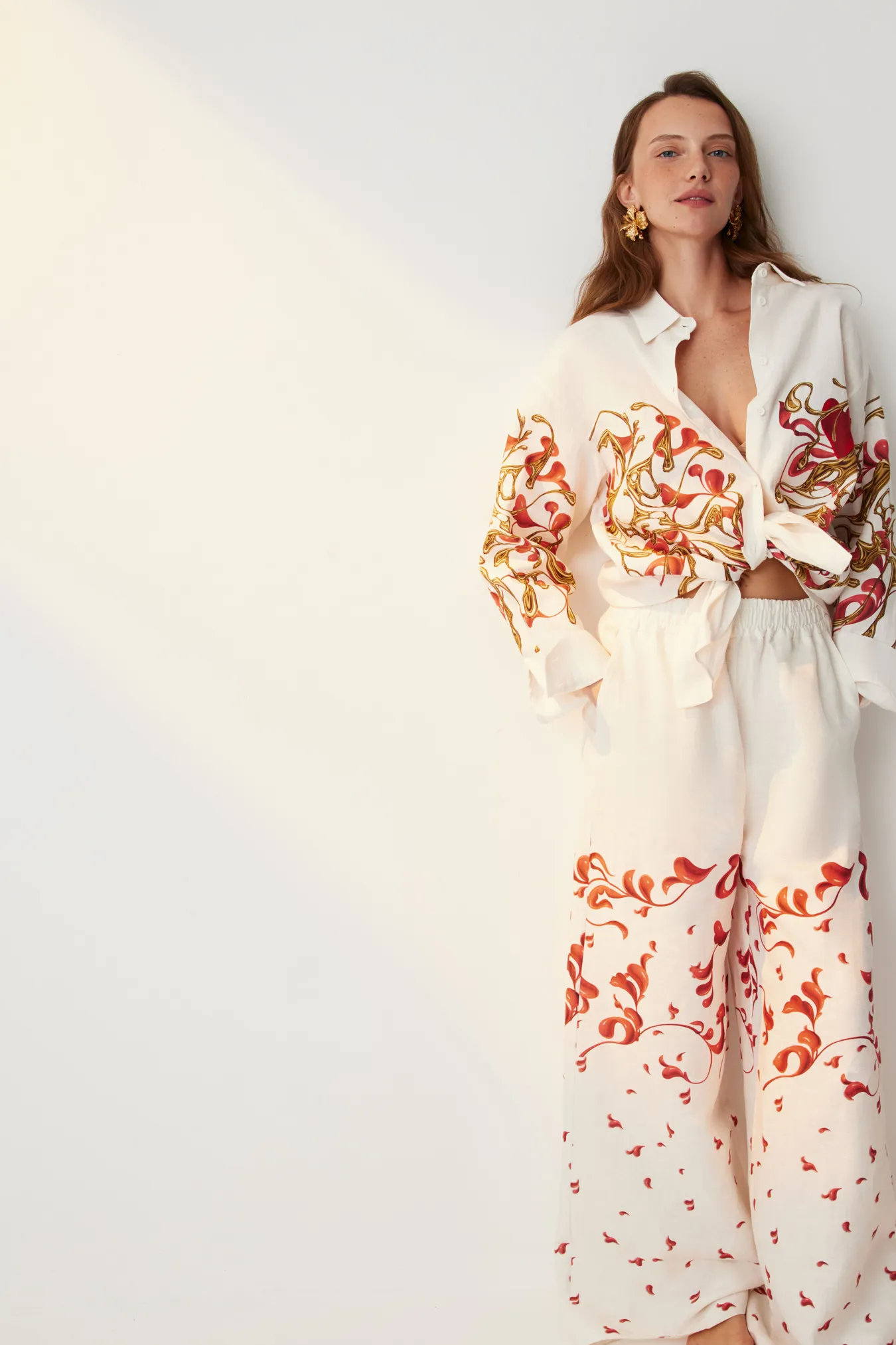 Брюки из льна с принтом