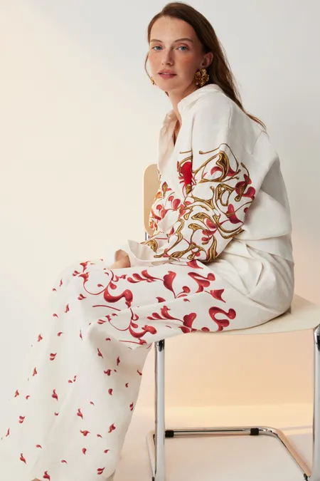 Брюки из льна с принтом