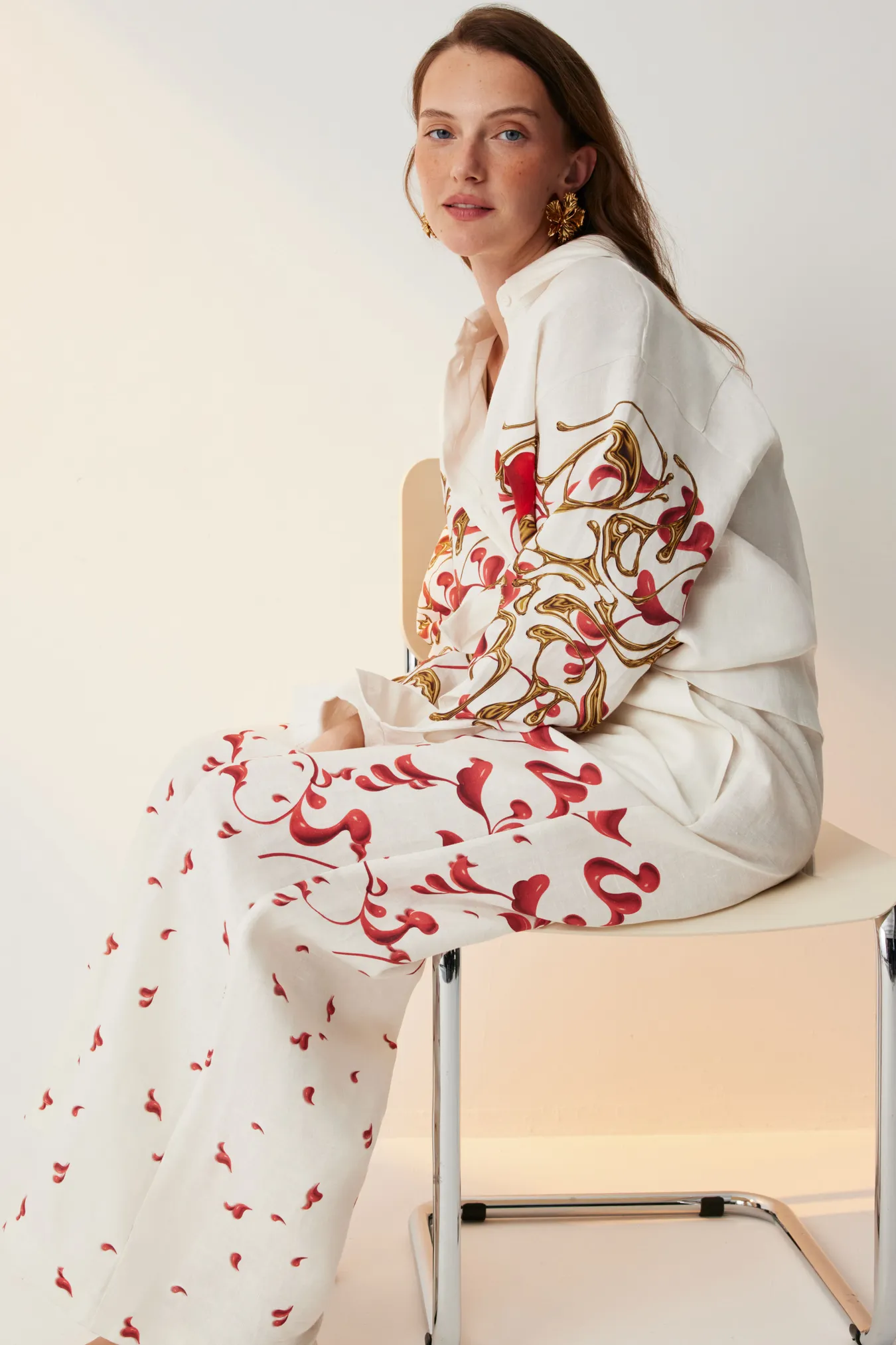 Брюки из льна с принтом