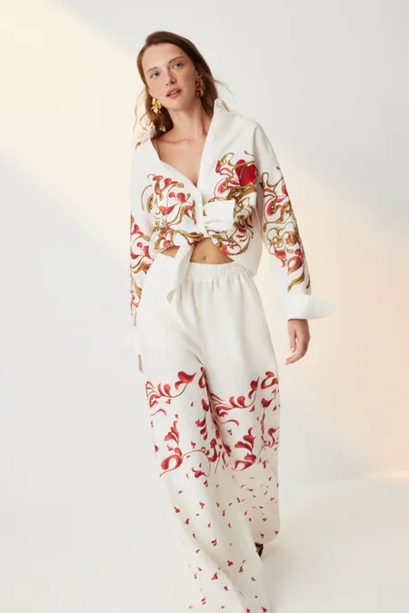 Брюки изо льна с принтом