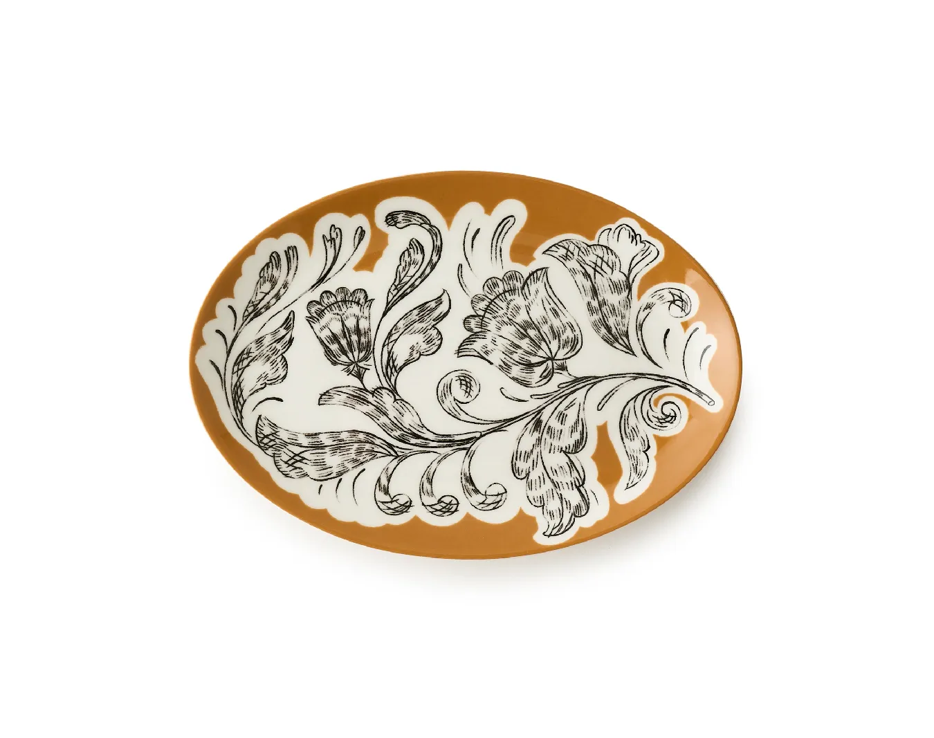 Тарелка овальная, коллекция «Перья на золоте»