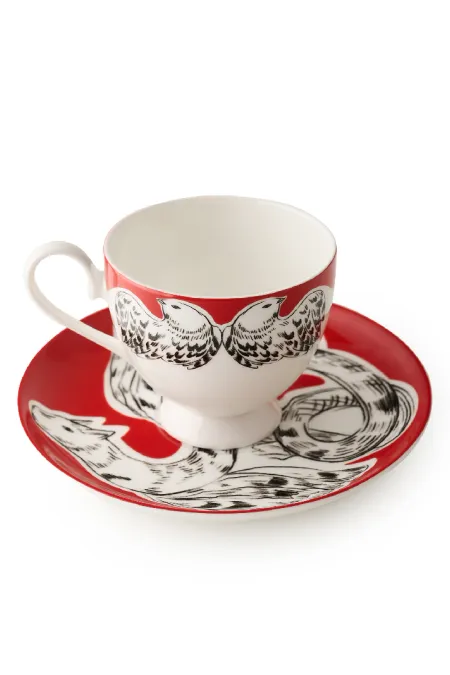 Пара  кофейная, коллекция «Перья на красном»