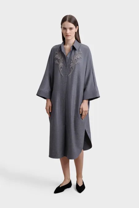 Платье-рубашка из шерсти