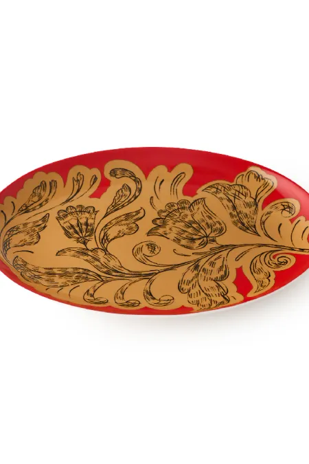 Блюдо овальное, коллекция «Золотые перья на красном»