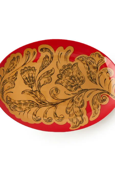 Блюдо овальное, коллекция «Золотые перья на красном»