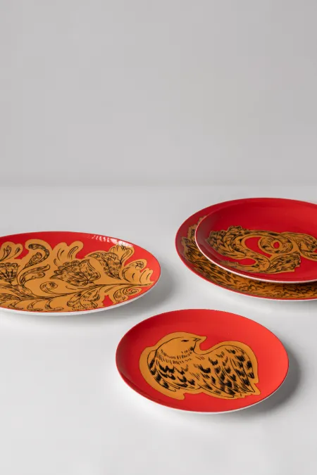 Блюдо овальное, коллекция «Золотые перья на красном»