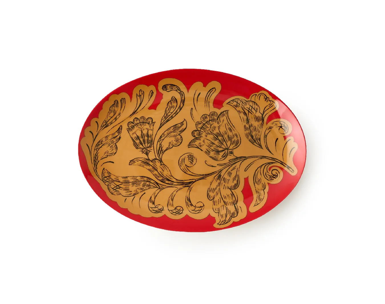 Тарелка овальная, коллекция «Золотые перья на красном»