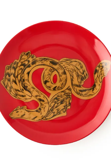 Тарелка закусочная, коллекция «Золотые перья на красном»
