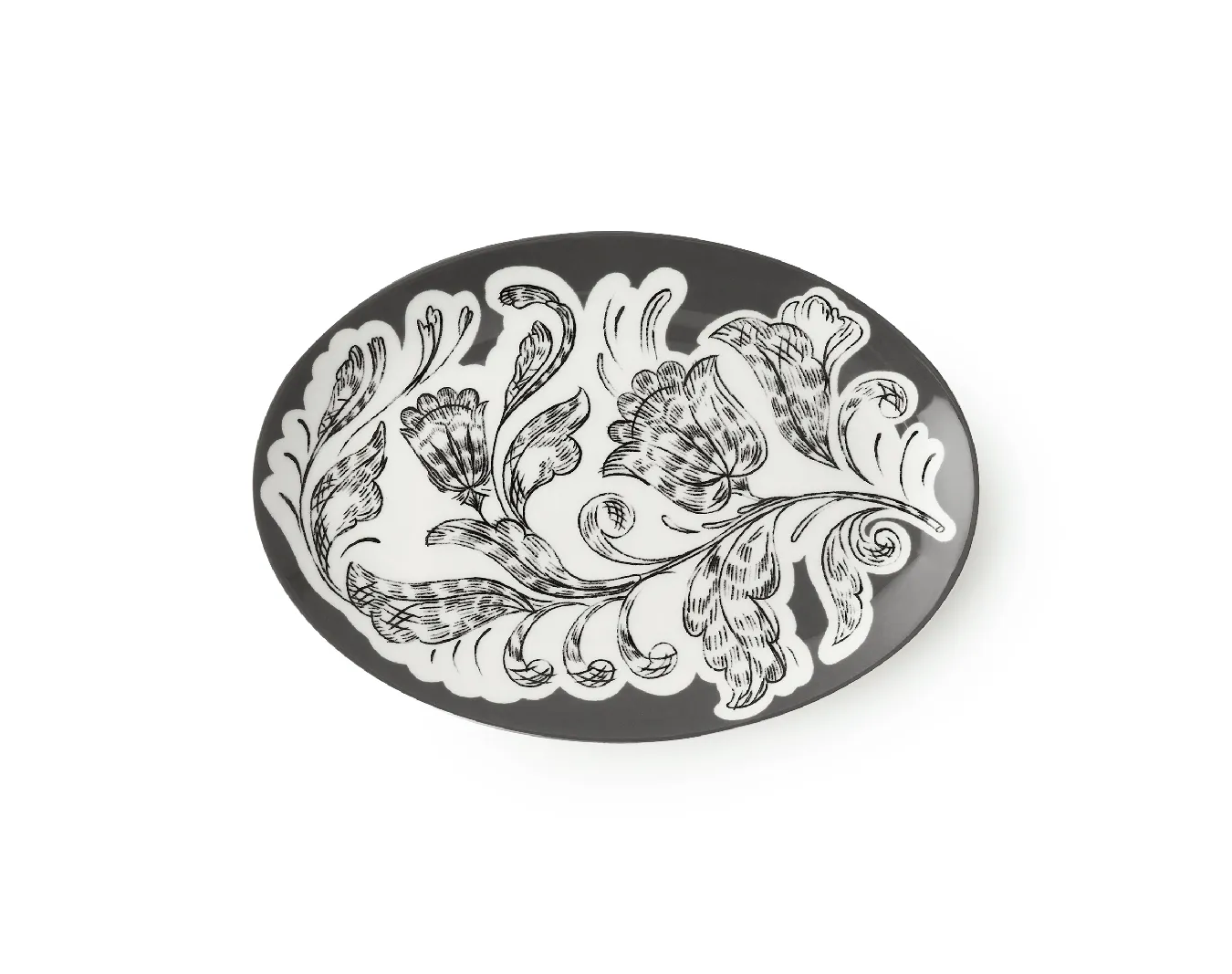 Блюдо овальное, коллекция «Перья на черном»