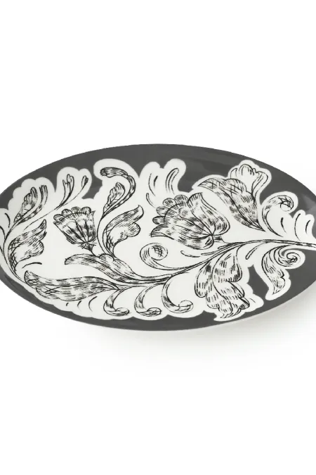 Тарелка овальная, коллекция «Перья на черном»