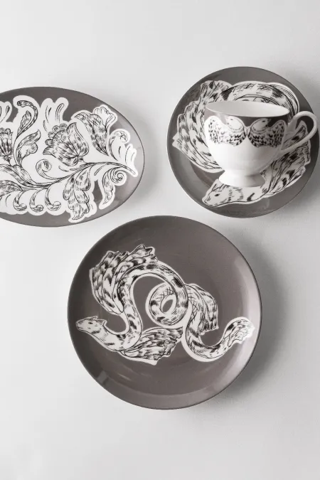 Пара  кофейная, коллекция «Перья на черном»