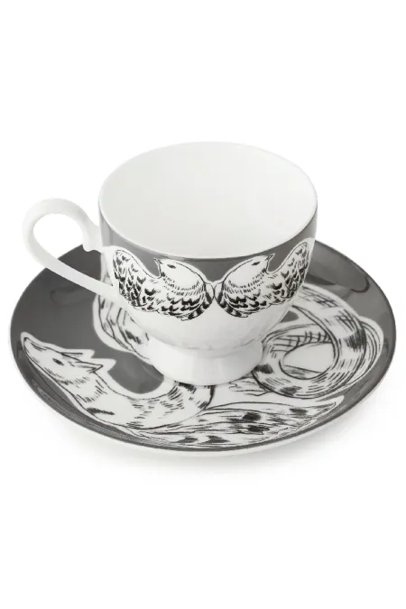 Пара  кофейная, коллекция «Перья на черном»