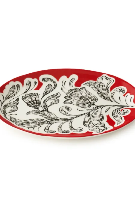 Блюдо овальное, коллекция «Перья на красном»