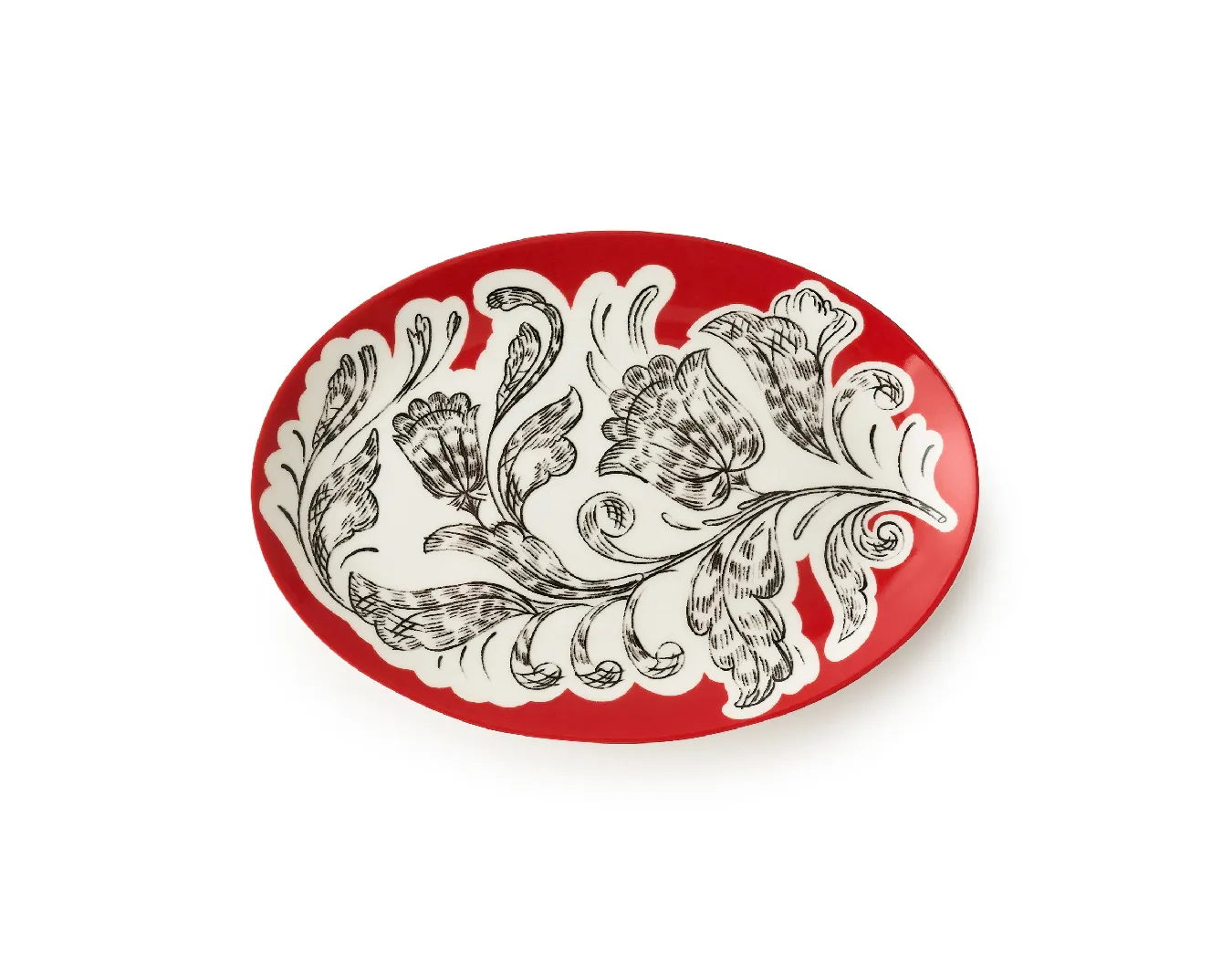 Блюдо овальное, коллекция «Перья на красном»