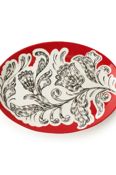 Блюдо овальное, коллекция «Перья на красном»
