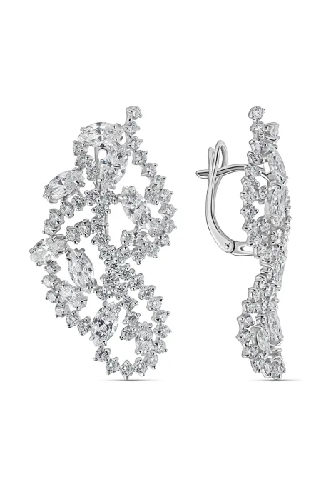 Серьги из белого золота 585 пробы с лабораторными бриллиантами